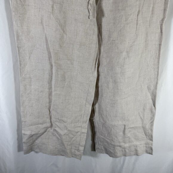Talbots 100% Linen Pants Women's 12P Petite Beige Pull On Drawstring Wide Leg - Picture 3 of 9